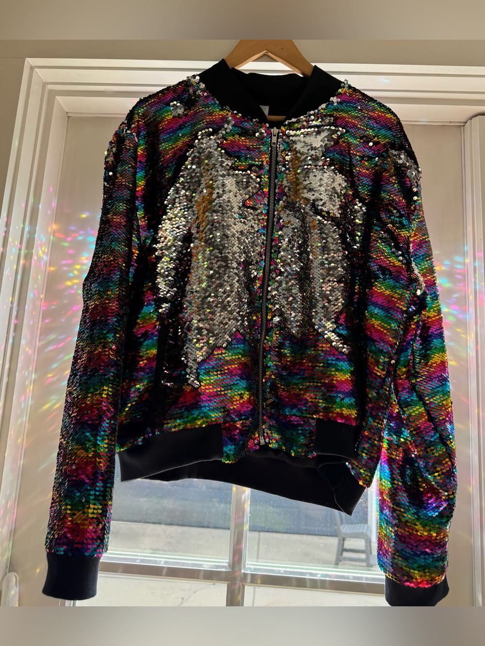 ✨ Multicolor Sequin Bomber Jacket Stevie Y2K Pride Concert Rave Women’s Size XXL - Picture 9 of 15